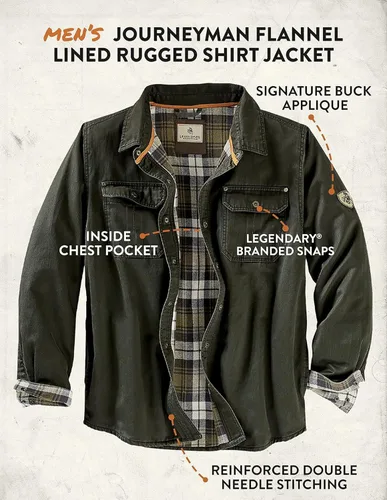 Vista 4 de Legendary Whitetails, Journeyman - Chaqueta tipo camisa con forro de franela para hombre, abrigo resistente al agua, ropa de otoño duradera