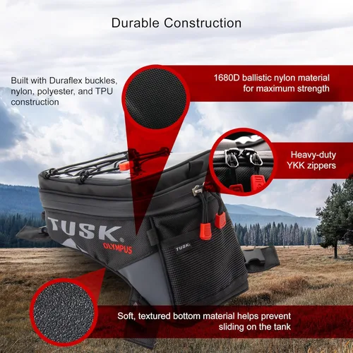 Vista 3 de TUSK Olympus - Bolsa de tanque pequeña – 4.5 L, cremalleras YKK, bolsillo transparente para mapa/teléfono y puerto para cable, cubierta para lluvia