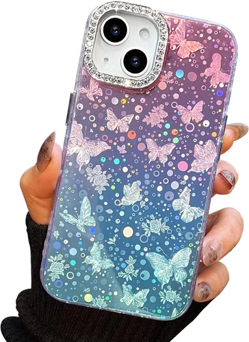 Vista 19 de I-MGAE-IN-AR - Funda diseñada para iPhone 12 y 12 Pro, diseño de mariposa plateada brillante, funda protectora de poliuretano termoplástico, suave