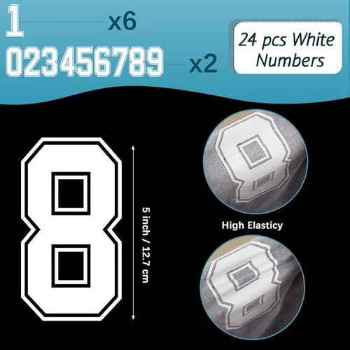 Vista 2 de WILLBOND 24 piezas de números para planchar, números de transferencia térmica de jersey del 0 al 9 para uniforme de equipo, camiseta de fútbol Blanco