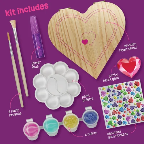 Vista 2 de Pretty Me Pinta Tu Propia Caja del Tesoro de Madera en Forma de Corazón para Niños - Rellenos de Canasta - Kits de Arte para Niñas Pequeñas