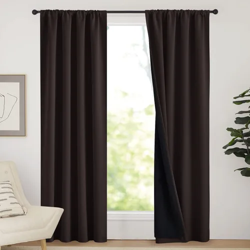 Vista 72 de NICETOWN Biscotti Beige 100% Cortinas opacas de 45" de largo para cocina, bolsillo con varilla para sótano completamente opaco, cortinas térmicas