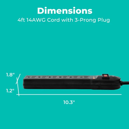 Vista 3 de KMC Paquete de 2 regletas de protección contra sobretensiones de 6 tomas, 900 julios, cable de extensión de 4 pies, protección contra sobrecarga