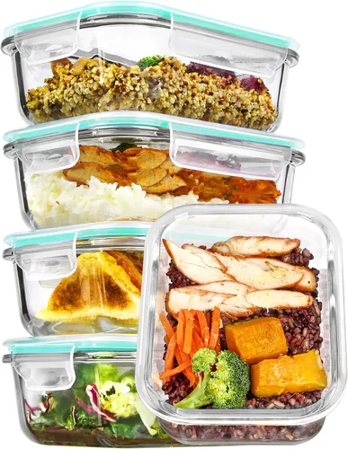 Vista 15 de Vtopmart Paquete de 5 recipientes de almacenamiento de vidrio de 22 onzas con tapas, juegos de recipientes de vidrio para preparación de comidas