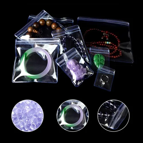 Vista 6 de 100 bolsas de plástico transparentes de PVC antideslustre para joyas