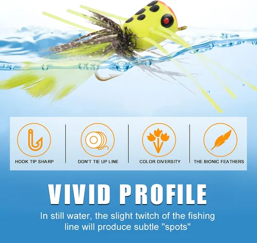 Vista 2 de Kit de señuelos para pesca con mosca, moscas para pesca con mosca seca, moscas de pesca con mosca superior, panfish Bluegill Popper Bait Bug con Kit