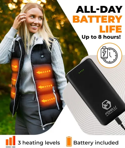 Vista 3 de Foxelli Chaleco térmico para mujer con batería incluida chaleco ligero recargable por USB para mujer