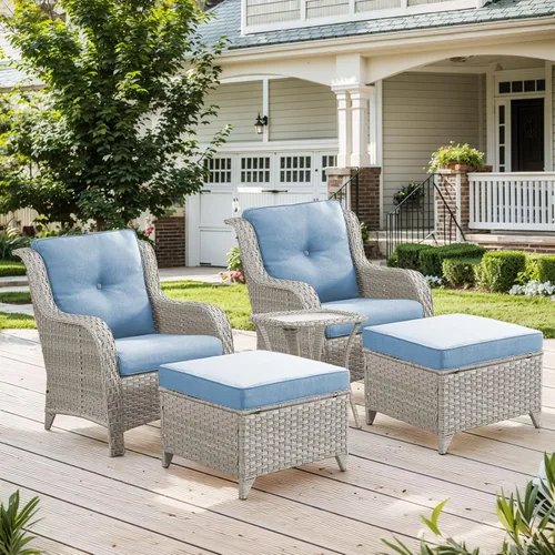 Vista 94 de Belord Mesa auxiliar pequeña para exteriores, mesa de mimbre de vidrio templado, mesa de centro impermeable para patio, mesa auxiliar de ratán