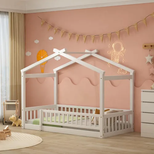 Vista 104 de Merax Cama de madera de tamaño individual con dos cajones, marco de cama de madera con techo para niños, adolescentes, niños o niñas, gris