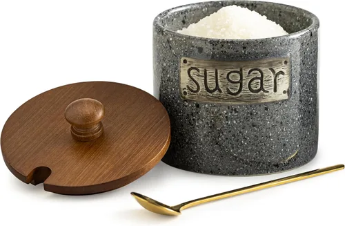 Vista 9 de LYEOBOH Azucarero Negro con Tapa y Cuchara, Contenedor de Azúcar Estilo Granja de 15 Oz para Accesorios de Barra de Café, Contenedores