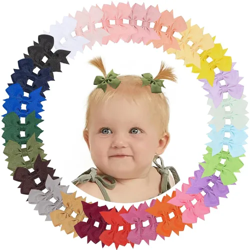 Vista 10 de doboi 60 pinzas para el pelo de bebé de 2 pulgadas, lazos pequeños totalmente forrados de grogrén, cinta sólida, mini lazos para niñas