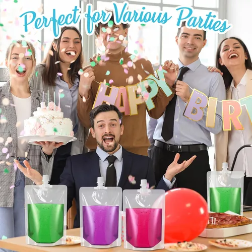 Vista 6 de Patelai Bolsa de plástico para líquidos, bolsas reutilizables para jugos, bolsa de agua de viaje, bolsas a prueba de fugas, a granel con embudo