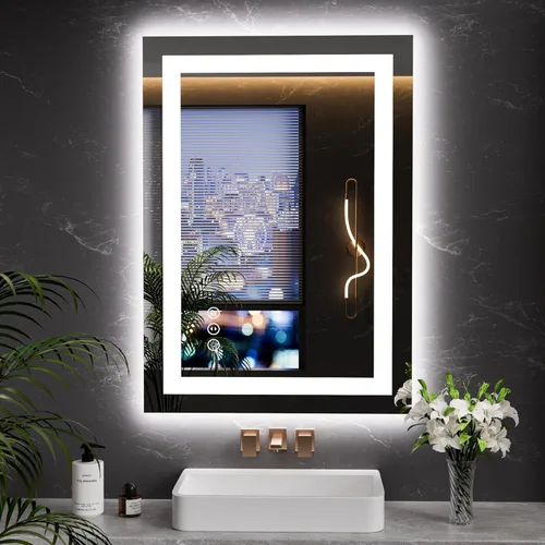 Vista 23 de LOAAO Espejo de Baño LED de 32"X36" con Luces, Anti-Empañamiento, Regulable, Retroiluminado + Iluminado Frontal, Espejo de Tocador de Baño Iluminado