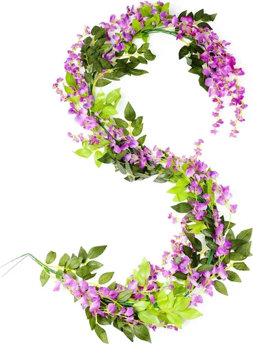 Vista 7 de Lvydec Guirnalda de flores artificiales de glicina, 4 piezas en total de 28.8 pies, flores colgantes de seda de glicina artificial para el hogar