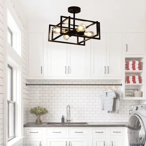Vista 2 de Lámparas de techo negras – Lámpara de techo industrial de 4 luces, estilo casa de campo, lámpara de techo vintage de metal para cocina, sala
