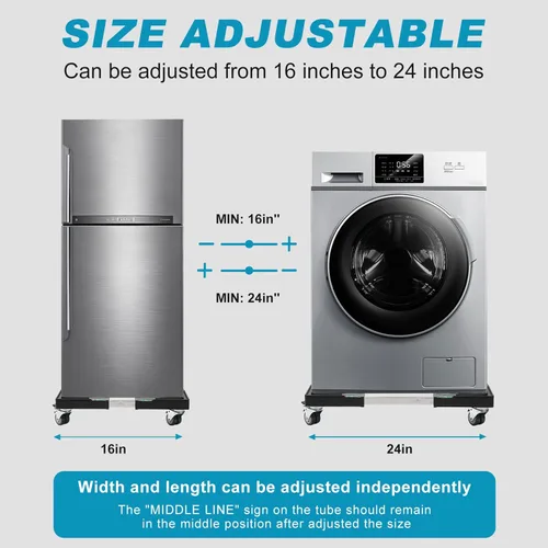 Vista 4 de Nefish Muebles Dolly Mini soporte ajustable para refrigerador con ruedas, soporte para lavadora, rodillo móvil con 4 ruedas giratorias de bloqueo