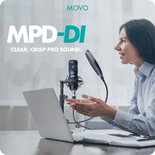 Vista 3 de Movo Paquete de equipos de podcast para iPhone, paquete de 2 micrófonos de condensador, 2 soportes de micrófono de escritorio, 2 filtros pop