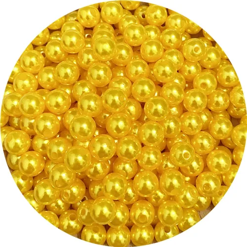 200 cuentas de perlas de 0.394 pulgadas (0.394 in) de satén redondas sueltas de plástico para hacer joyas, aretes, pulseras, collares, llaveros, Oro