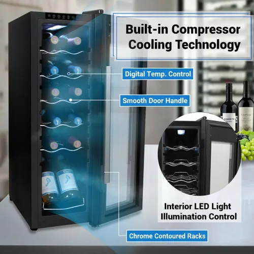 Vista 3 de Nutrichef Refrigerador de vino delgado de acero inoxidable de 12 botellas Enfriador de vino rojo y blanco Control de temperatura ajustable