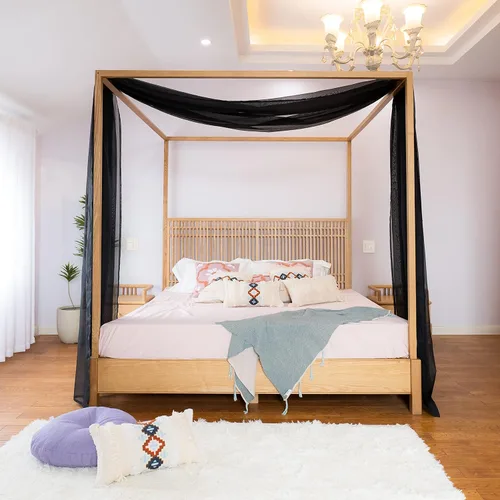 Vista 11 de Linentalks Bufanda blanca para cama Queen y matrimonial, cortinas de cama Queen de lujo, cortinas de cama blancas con dosel, cortinas de toldo