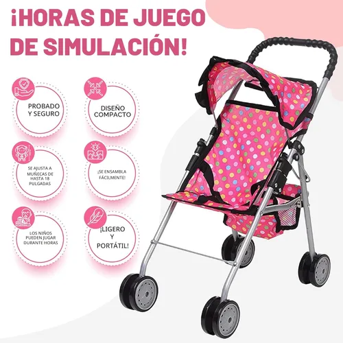 Vista 6 de fash n kolor® - cochecito para muñecas mi primer cochecito de muñecas de juguete - diseño de flores con canasta en la parte inferior - accesorios