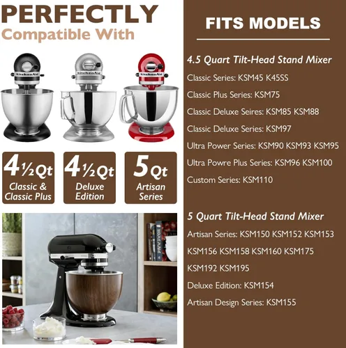 Vista 3 de Kitchenaid - Tazón mezclador de acero inoxidable de 5 cuartos de galón para batidora de pie inclinable clásica y artesanal, textura de madera, apto