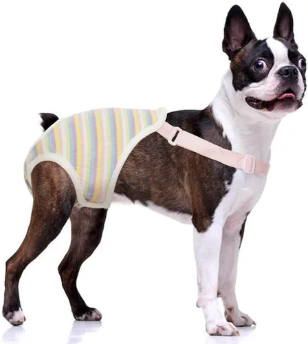 Vista 6 de QBLEEV Pañales para perras, bragas sanitarias lavables con tirantes ajustables, pañales reutilizables para perros machos y hembras en celo, bragas