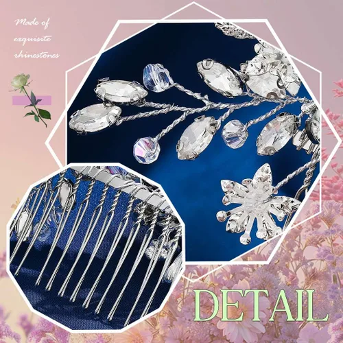 Vista 6 de Evild Pinzas para el pelo de boda con diamantes de imitación plateados, accesorio para el cabello para mujer