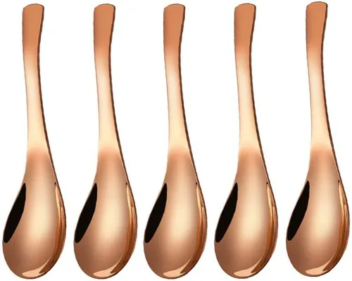 Vista 8 de 5 piezas de cucharas de sopa y postre de acero inoxidable con acabado espejo para sopa, arroz, té, leche, café y helado (dorado)