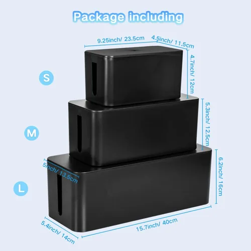 Vista 8 de Caja de organización de cables, paquete de 3 cajas organizadoras de cables con 33 piezas para ocultar regleta de alimentación, protector