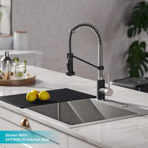 Vista 54 de KRAUS Bolden KPF-1610BB - Grifo de cocina extraíble de una sola manija de estilo comercial con 2 funciones en latón cepillado sin manchas