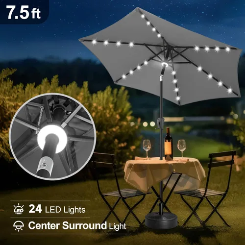 Vista 4 de FLAME&SHADE - Sombrilla para exteriores con alimentación solar de 7.5 pies, con luces LED y función de inclinación, color carbón