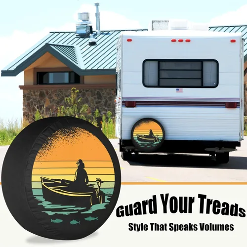 Vista 2 de Cubierta de neumático de repuesto para remolque, retro, atardecer, protectores de vela para remolque, RV, camioneta, SUV, camión, cámper y muchos