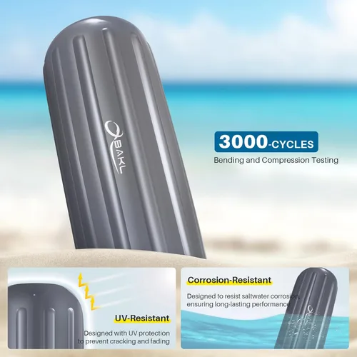 Vista 9 de Juego de 4 parachoques para botes acanalados con orificio central, de 10 x 28 pulgadas, para atraque, viene con cuerdas y bomba para inflar