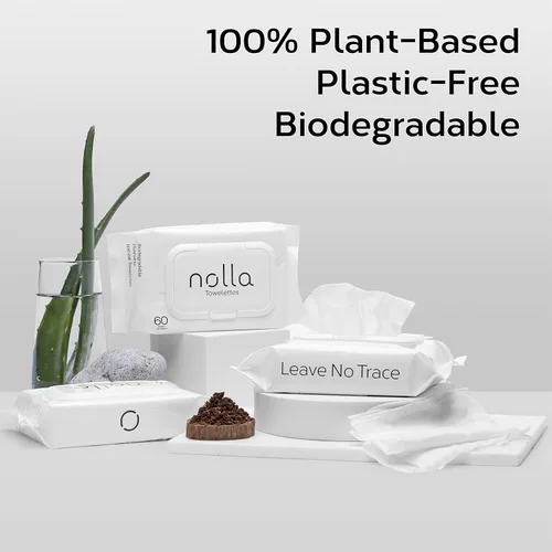 Vista 6 de Nolla Toallitas desechables, 100% a base de plantas, sin plástico y biodegradables, para adultos y niños, sin perfume, aloe calmante y vitamina E