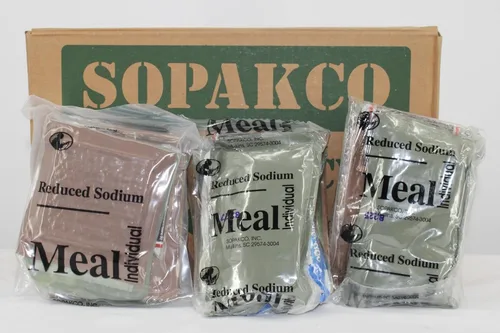 Vista 2 de SOPAKCO Raciones alimenticias reducidas en sodio MRE 16 comidas listas para comer - 8/23 o más recientes