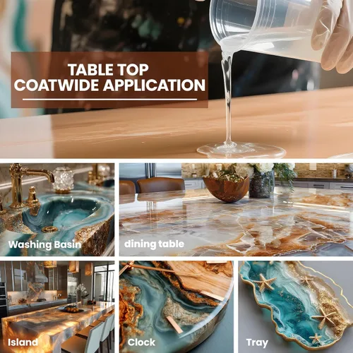 Vista 6 de Resina epoxi para mesa, kit de resina epoxi transparente de 1 galón con resistente a los rayos UV, alto brillo, seguro para alimentos, fácil