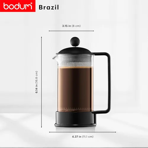 Vista 3 de Bodum Cafetera de prensa francesa Brazil de 12 onzas, vidrio de borosilicato resistente al calor, negro - Hecho en Portugal