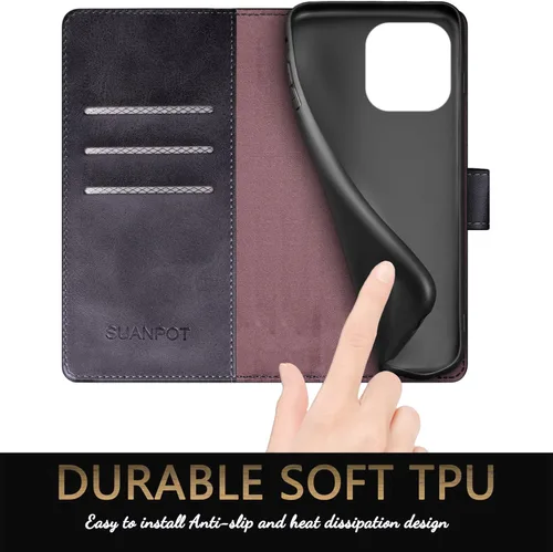 Vista 6 de SUANPOT Funda tipo cartera para iPhone 14 Pro de 6.1 pulgadas con bloqueo RFID, tarjetero y tarjetero, funda protectora de piel sintética con tapa