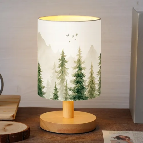 Vista 12 de VIHOSE - Lámpara de mesa azul floral para niños, lámpara de mesita de noche para dormitorio con pantalla de noche de lino y madera, lámpara