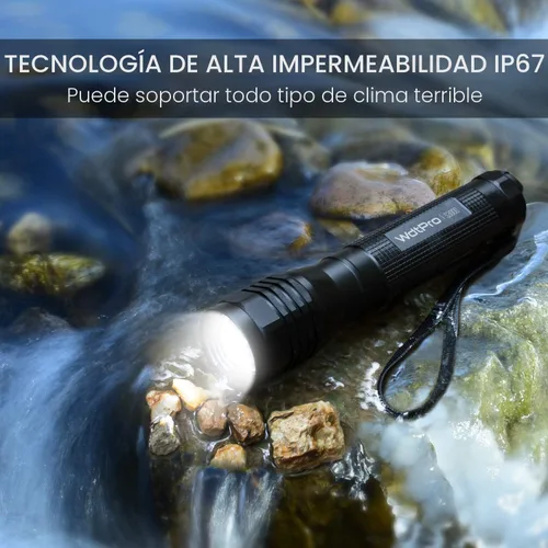Vista 5 de WdtPro - Linterna LED de alta potencia S3000, linternas súper brillantes - Alto número de lúmenes, resistente al agua IP67, 3 modos y con zoom