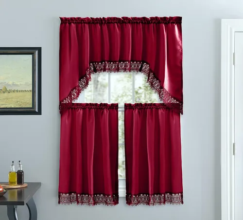 Vista 7 de American Linen Cortinas de café para cocina, cortinas de baño con cenefa, borde de encaje bordado. (beige)
