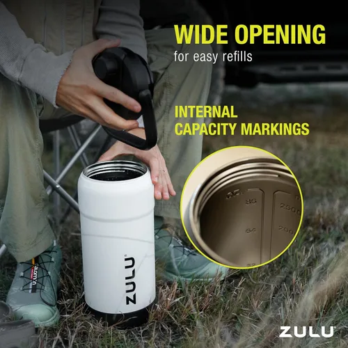 Vista 8 de ZULU Goals - Botella de agua de acero inoxidable con gran capacidad, aislada al vacío Jarra reutilizable con asa Tapa a prueba de fugas