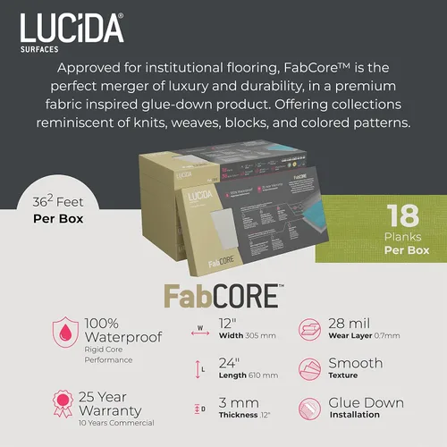 Vista 3 de Lucida Surfaces Azulejos de vinilo de lujo Piso adhesivo adhesivo Tablón de aspecto texturizado Alfombra de punto FabCore Azulejo de una