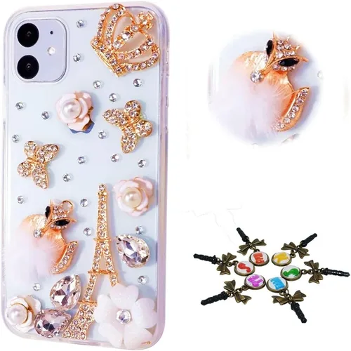 Vista 16 de STENES Sparkle - Funda para teléfono compatible con Samsung Galaxy Z Flip 2 5G - Elegante - Funda 3D hecha a mano para parejas, ciervos, mariposas