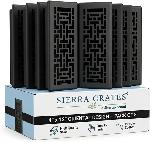 Vista 45 de Rejilla de Piso de Diseño Oriental de 4" x 10" en Acabado Bronce Metálico - Cubiertas de Ventilación para Piso del Hogar - Cubiertas Decorativas