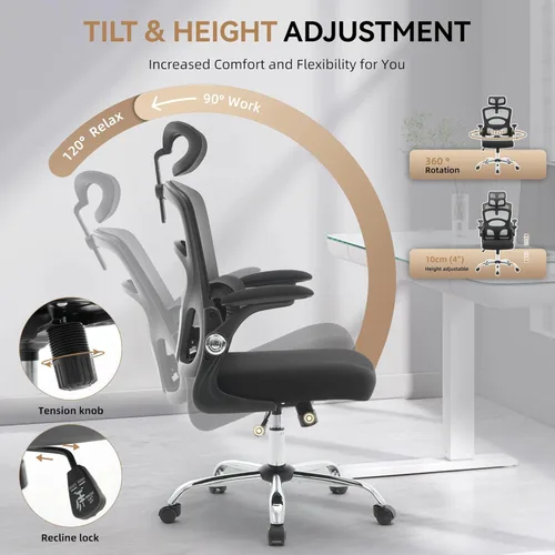 Vista 4 de Ergonomic Office Chair with Lumbar Support & Adjustable Headrest, High Back Mesh Computer Chair 360° Swivel Rolling Desk Chair Swivel Desk Chair for