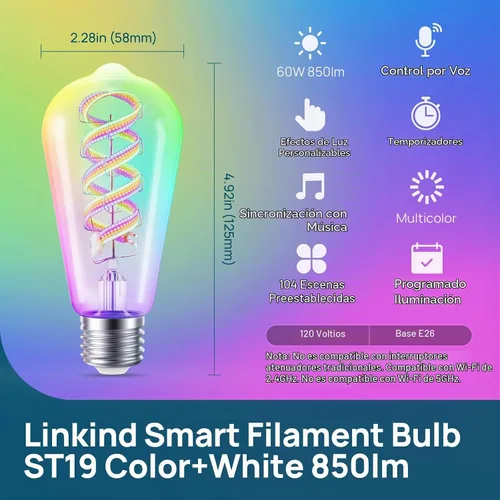 Vista 2 de Linkind Matter Smart Edison bombillas ST19 (58) bombillas vintage, 1