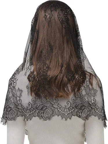 Vista 4 de PAMOR Estilo Español Encaje Tradicional Vintage Inspirado Infinito Forma Mantilla Velo Latino Masa Cabeza Cubierta