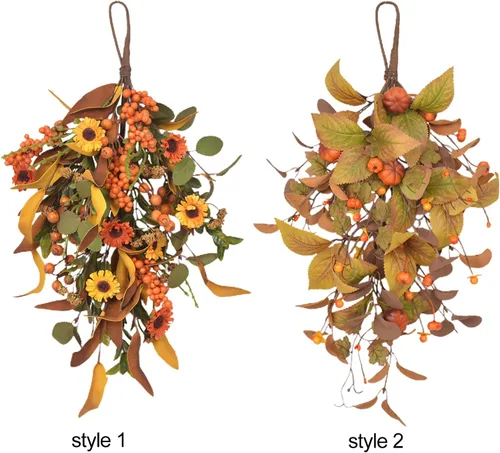 Vista 9 de Botín de cosecha de otoño de 20 pulgadas, botín artificial de arce de otoño, día de Acción de Gracias, Halloween, lágrima decorativa, decoración